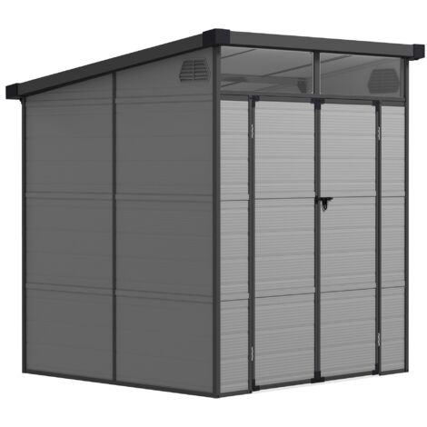 Abri de jardin en plastique avec fenêtres, aérations et serrure, 1,9 x 1,9 m, gris clair