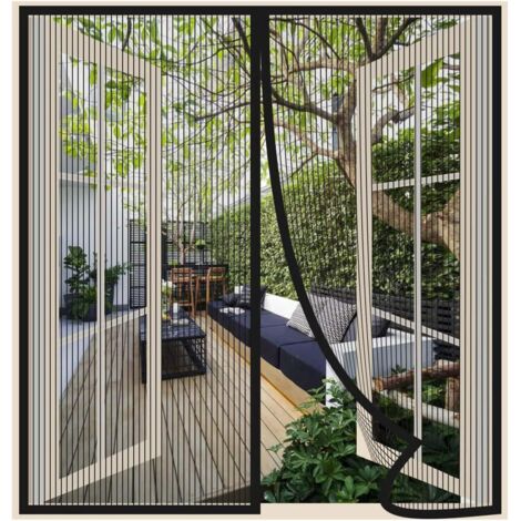 Moustiquaire pour portes et fenêtres, 120x130 cm noire, fermeture magnétique, maille ultra-fine respirante,protection contre les moustiques pour le salon, fermeture automatique, avec bande adhésive. (1/5)