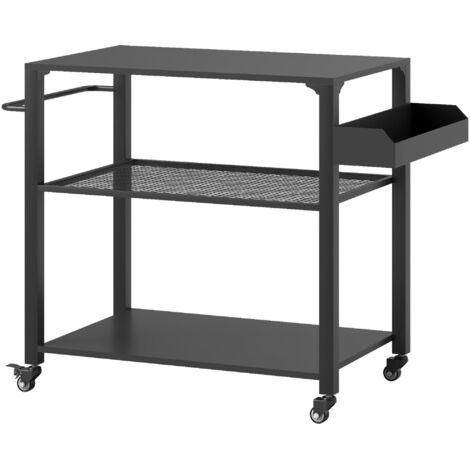 Chariot de barbecue à trois niveaux avec surface de travail, grille et roues, table de barbecue en acier inoxydable, table d'appoint pour barbecue, chariot d'extérieur (1/5)