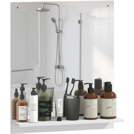 Miroir de salle de bain, miroir mural 50 x 60 cm avec étagère, convient aux entrées, couloirs, etc., blanc. (1/5)