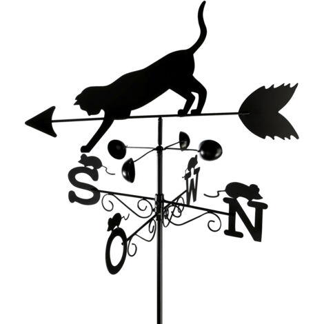 Wenko – Girouette de jardin en métal verni noir – Hauteur 170 cm – Indicateur direction vent N-S-W-O – Décoration originale pour extérieur