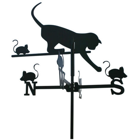 Girouette de jardin chat et souris en fer forgé – Hauteur 72 cm – Peinture epoxy haute température – Découpe laser soignée