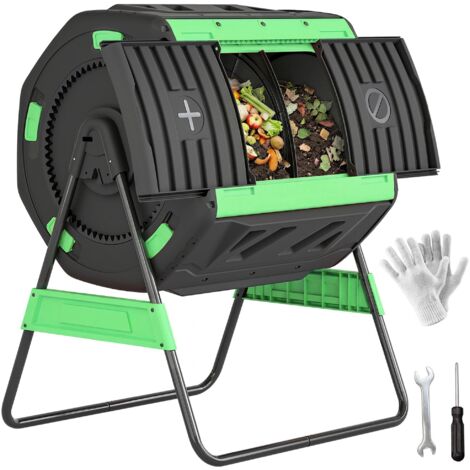 Composteur rotatif de 200 litres avec système de ventilation et base métallique pour le compostage des déchets organiques (verts).