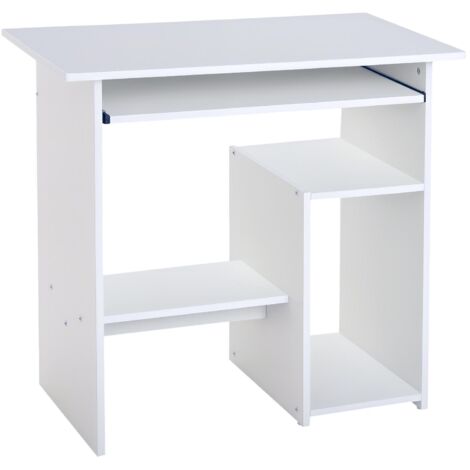 Un bureau d'ordinateur avec espace de rangement, un plateau pour clavier et un support pour écran dimensions : 80 x 45 x 75 cm blanc. (1/5)
