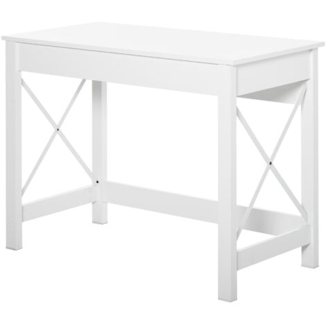 Bureau d'ordinateur au style moderne élégant, équipé d'un cadre métallique renforcé en forme de X, dimensions 105 x 50 x 76 cm, couleur blanche tendance pour la maison et le bureau (1/5)