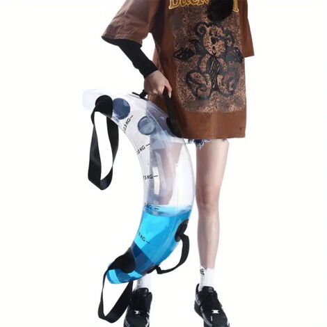 Sac d'eau de musculation pliable portable, poids réglable par remplissage d'eau, structure antidérapante stable pour entraînement maison, camping et déplacement.