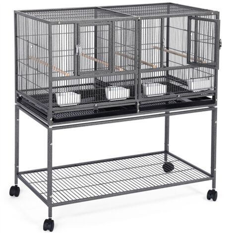 Yaheetech Cage d'elevage pour Oiseaux avec Deux Espaces Divisés Cage pour Petit Oiseaux Exotiques Canaris Madarin Perruche avec Mangeoires Perchoirs 2 Portes Support Roulant 95 x 45 x 105 cm (1/5)