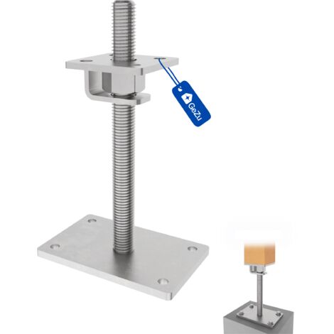 Pied de poteau carré réglable galvanisé à chaud 100 x 100 mm – hauteur ajustable 60 à 230 mm avec platine bois pour clôtures – GeZu Impex