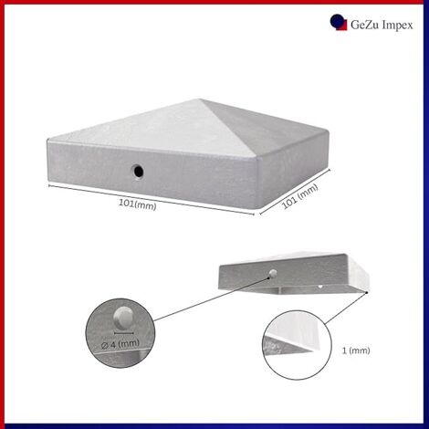 Capuchon de poteau galvanisé à chaud 101 x 101 mm – Chapeau de protection bois pour clôture – Chapeau de poteau pyramidal – GeZu Impex