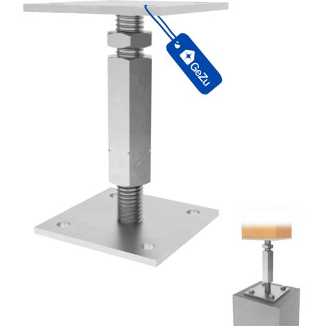 Lot de 12 Pied de poteau carré réglable galvanoplastie 80 x 80 mm – hauteur ajustable 140 à 200 mm avec platine bois pour clôtures – GeZu Impex