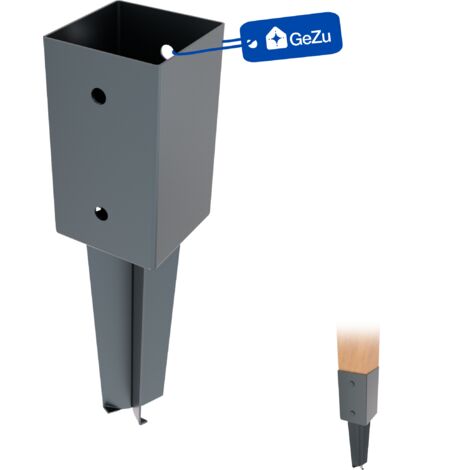 Lot de 4 Support de sol pergola revêtement en poudre anthracite 121 x 121 mm – Supports robustes pour poteaux bois carrés – Ancre à enfoncer Support à sceller pour poteau – GeZu Impex