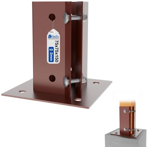 Lot de 12 Support de poteau réglables à boulonner revêtement en poudre 75 x 75 mm – Platines robustes pour pieds de poteaux bois clôture – GeZu Impex (1/5)