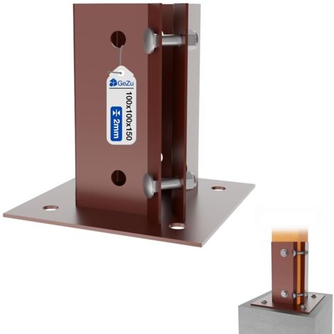 Lot de 12 Support de poteau réglables à boulonner revêtement en poudre 100 x 100 mm – Platines robustes pour pieds de poteaux bois clôture – GeZu Impex (1/5)