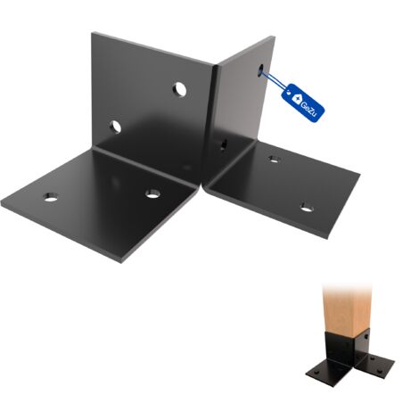 Lot de 4 Support de sol pour pergola 91 x 91 mm – Revêtu de poudre noire – Kit de pergola en bois – Plaques de sol – Fixation au sol – Connecteur de poteau – GeZu Impex