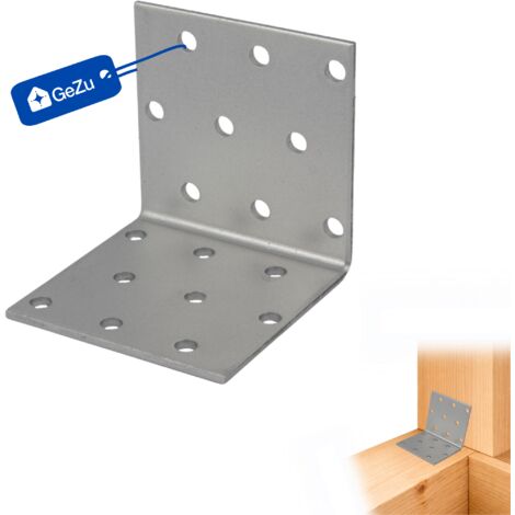 Lot de 4 Équerres d’assemblage 60 x 60 x 60 – galvanisé – Renforcées – Connecteurs métal robustes pour charpente et poutres bois – GeZu Impex (1/5)