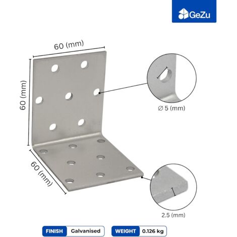 Lot de 10 Équerre d’assemblage galvanisée – 60 x 60 x 60 – Renforcée pour fixation robuste – Connecteur métallique fiable pour charpente en bois – GeZu Impex