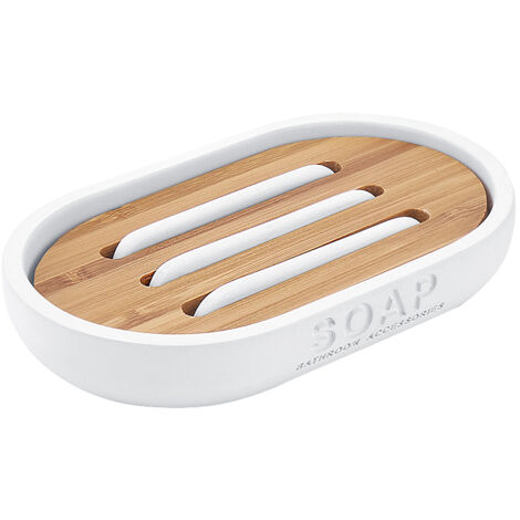 Nimco Kora distributeur de savon pour lavabo blanc et bois de bambou KO 24059-05 (1/5)