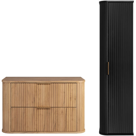 Ensemble meuble sous vasque CHÊNE CRAFT D'OR 80 cm et colonne NOIR 35/139 cm à suspendre GLAMOUR (1/5)