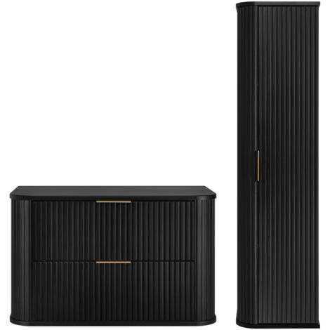 Ensemble un meuble 80 cm et une colonne 35/139 cm à suspendre GLAMOUR NOIR (1/5)