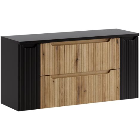 Furnidea - Meuble suspendu sous vasque 120 cm avec plan noir NOVA chêne Coast Evoke (1/5)