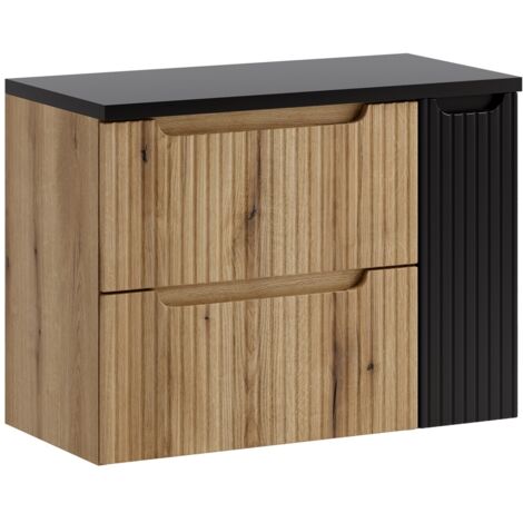Ensemble meuble salle de bain suspendu NOVA Chêne naturel 80cm-Naturel/Noir (1/5)