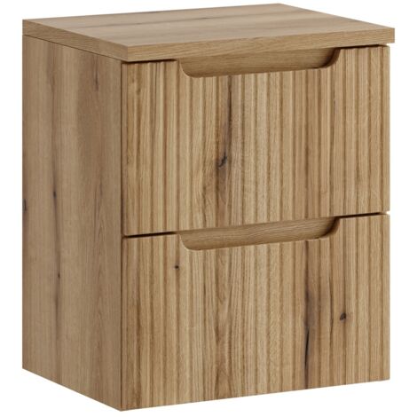 Furnidea - Meuble suspendu sous vasque 50 cm avec plan et 2 tiroirs NOVA chêne Coast Evoke