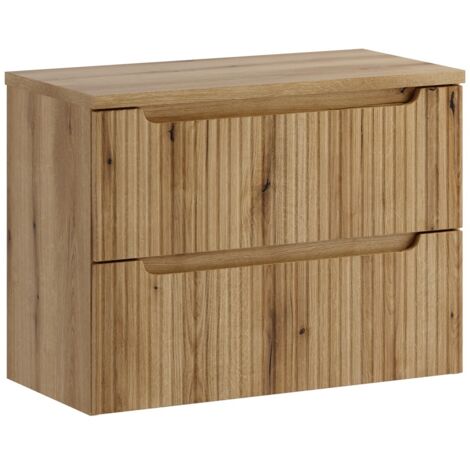 Furnidea - Meuble suspendu sous vasque 80 cm avec plan et 2 tiroirs NOVA chêne Coast Evoke
