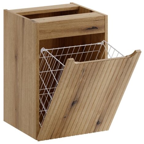 Meuble bas de salle de bain 40 cm avec panier à linge NOVA chêne Coast Evoke