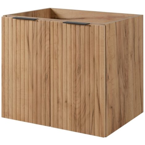 Furnidea - Meuble suspendu sous lavabo FLOW CHÊNE 60 cm - 2 portes - façades rainurées (1/5)