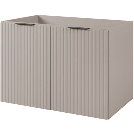 Furnidea - Meuble suspendu sous lavabo FLOW CACHEMIRE 80 cm - 2 portes - façades rainurées (1/5)
