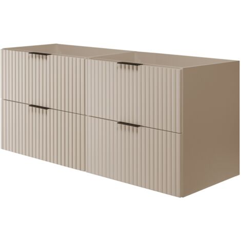 Furnidea - Meuble suspendu sous lavabo FLOW cachemire 120 cm- 4 tiroirs - façades rainurées (1/5)