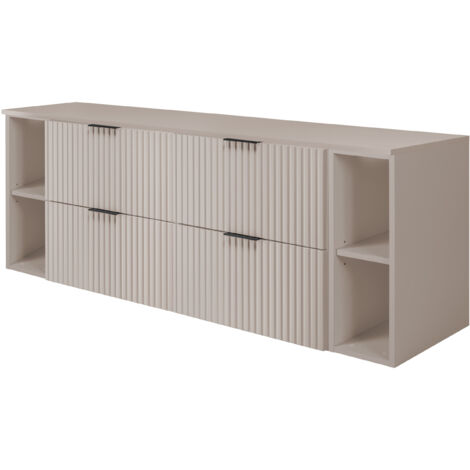 Furnidea - Meuble sous vasque FLOW CACHEMIRE 160 cm avec 2 x l'étagères - extensions et plan - 4 tiroirs - façades rainurées (1/5)