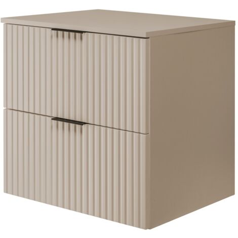 Furnidea - Meuble de salle de bain à suspendre avec le plan FLOW cachemire 60 cm - 2 tiroirs - façades rainurées (1/5)