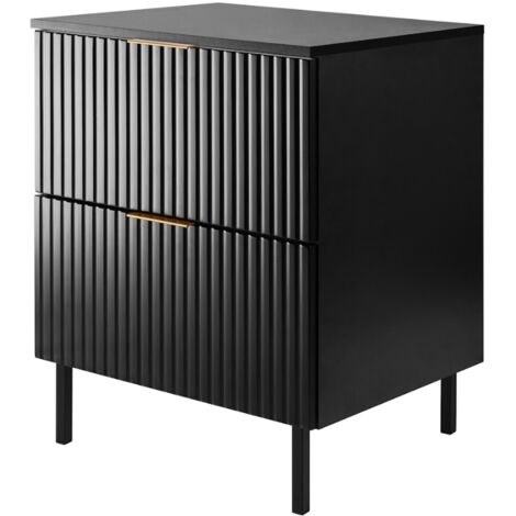 Furnidea - Meuble sous vasque avec plan sur pieds FLOW noir 60 cm - 2 tiroirs - façades rainurées (1/5)