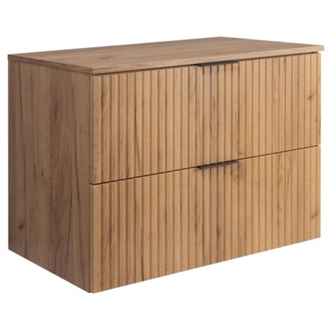Furnidea - Meuble à suspendre FLOW couleur chêne avec le plan 80 cm - 2 tiroirs - façades rainurées (1/5)