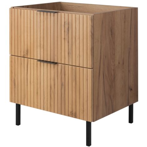 Furnidea - Meuble sous vasque sur pieds FLOW chêne craft 60 cm - 2 tiroirs - façades rainurées