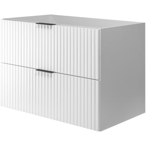Furnidea - Meuble suspendu sous lavabo FLOW blanc 80 cm - 2 tiroirs - façades rainurées (1/5)