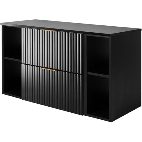Furnidea - Meuble sous vasque FLOW NOIR 100 cm avec 2 x l'étagères - extensions et plan - 2 tiroirs - façades rainurées (1/5)