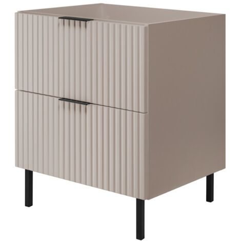 Furnidea - Meuble sous vasque sur pieds FLOW cachemire 60 cm - 2 tiroirs - façades rainurées (1/5)
