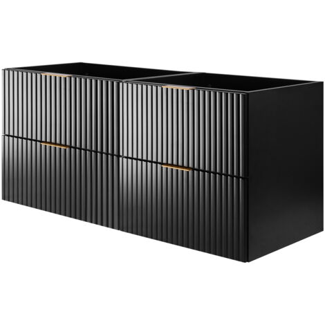 Furnidea - Meuble suspendu sous lavabo FLOW noir 120 cm - 4 tiroirs - façades rainurées (1/5)