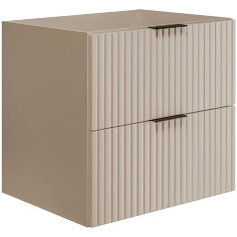 Furnidea - Meuble suspendu sous lavabo FLOW cachemire 60 cm- 2 tiroirs - façades rainurées (1/5)