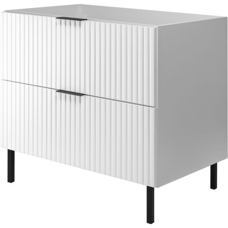 Furnidea - Meuble sous vasque sur pieds FLOW blanc 80 cm - 2 tiroirs - façades rainurées (1/5)