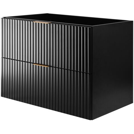 Furnidea - Meuble suspendu sous lavabo FLOW noir 80 cm - 2 tiroirs - façades rainurées (1/5)