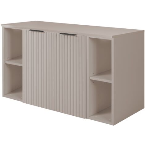 Furnidea - Meuble sous vasque à 2 portes FLOW CACHEMIRE 100 cm avec 2 x l'étagères - extensions et plan - 2 tiroirs - façades rainurées (1/5)