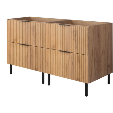 Furnidea - Meuble sous double vasque sur pieds FLOW chêne craft 120 cm - 4 tiroirs - façades rainurées