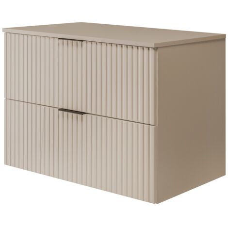 Furnidea - Meuble de salle de bain à suspendre avec le plan FLOW cachemire 80 cm - 2 tiroirs - façades rainurées (1/4)