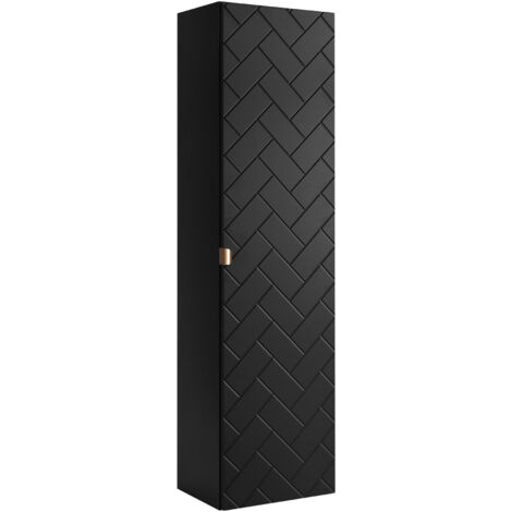 Furnidea - Meuble colonne suspendu de salle de bain MADIS NOIR 35 X 136 cm G - façades motif chevron, design moderne (1/5)