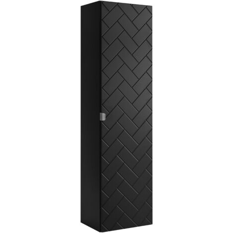 Furnidea - Meuble colonne suspendu de salle de bain MADIS NOIR 35 X 136 cm S - façades motif chevron, design moderne (1/5)