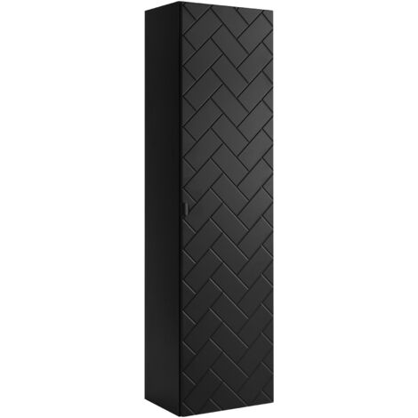 Furnidea - Meuble colonne suspendu de salle de bain MADIS NOIR 35 X 136 cm B - façades motif chevron, design moderne (1/5)