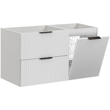 Furnidea - Meuble suspendu sous vasque avec panier à linge ADEL BLANC 100 cm - 2 tiroirs - Façades rainurées (1/5)